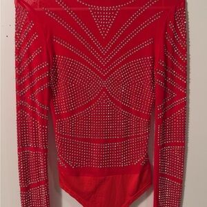 Red Rhinestone Embellished Bodysuit
